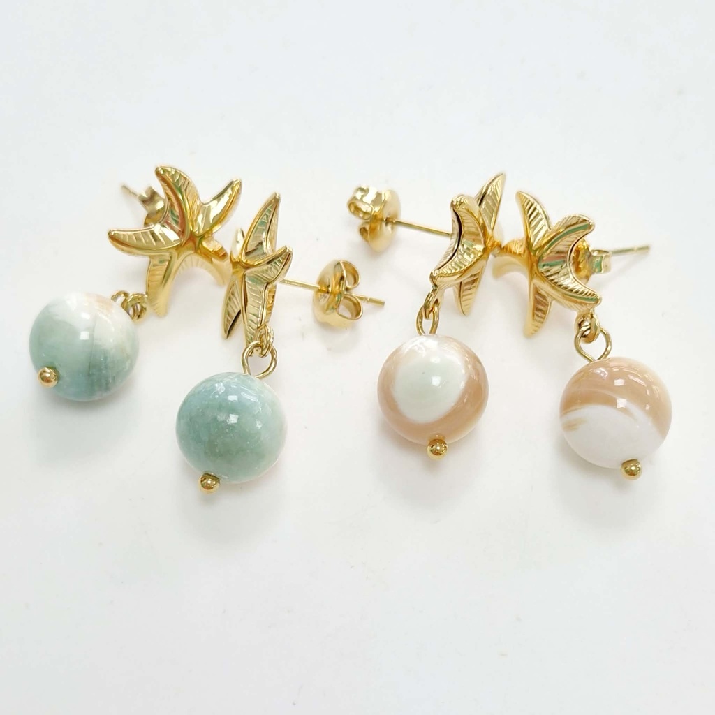 BOUCLES D OREILLES MINI ETOILE DE MER ET BURGOT - ACIER DORE