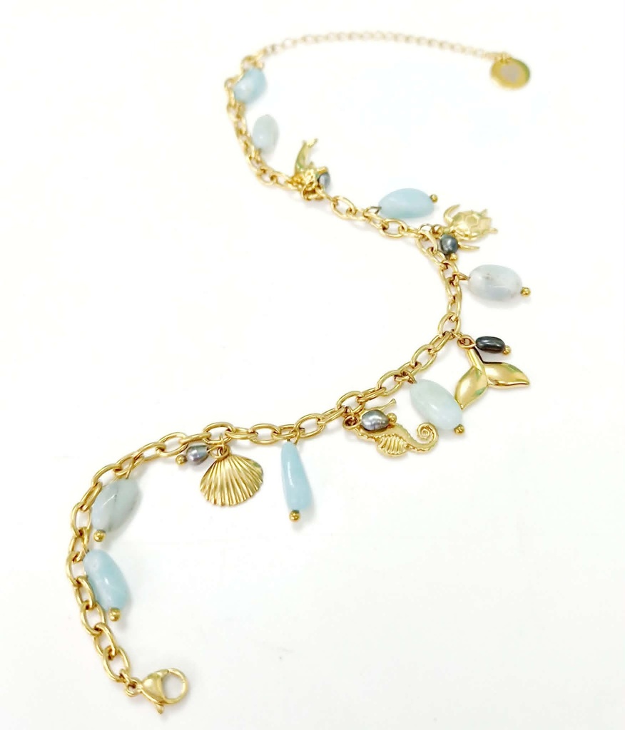 CHAINE DE CHEVILLE OCEAN VERT / BLEU - ACIER DORE