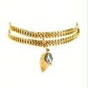BRACELET DOUBLE MAILLE PALMIER KEISHI NACRE RONDE ET FEUILLE - ACIER DORE