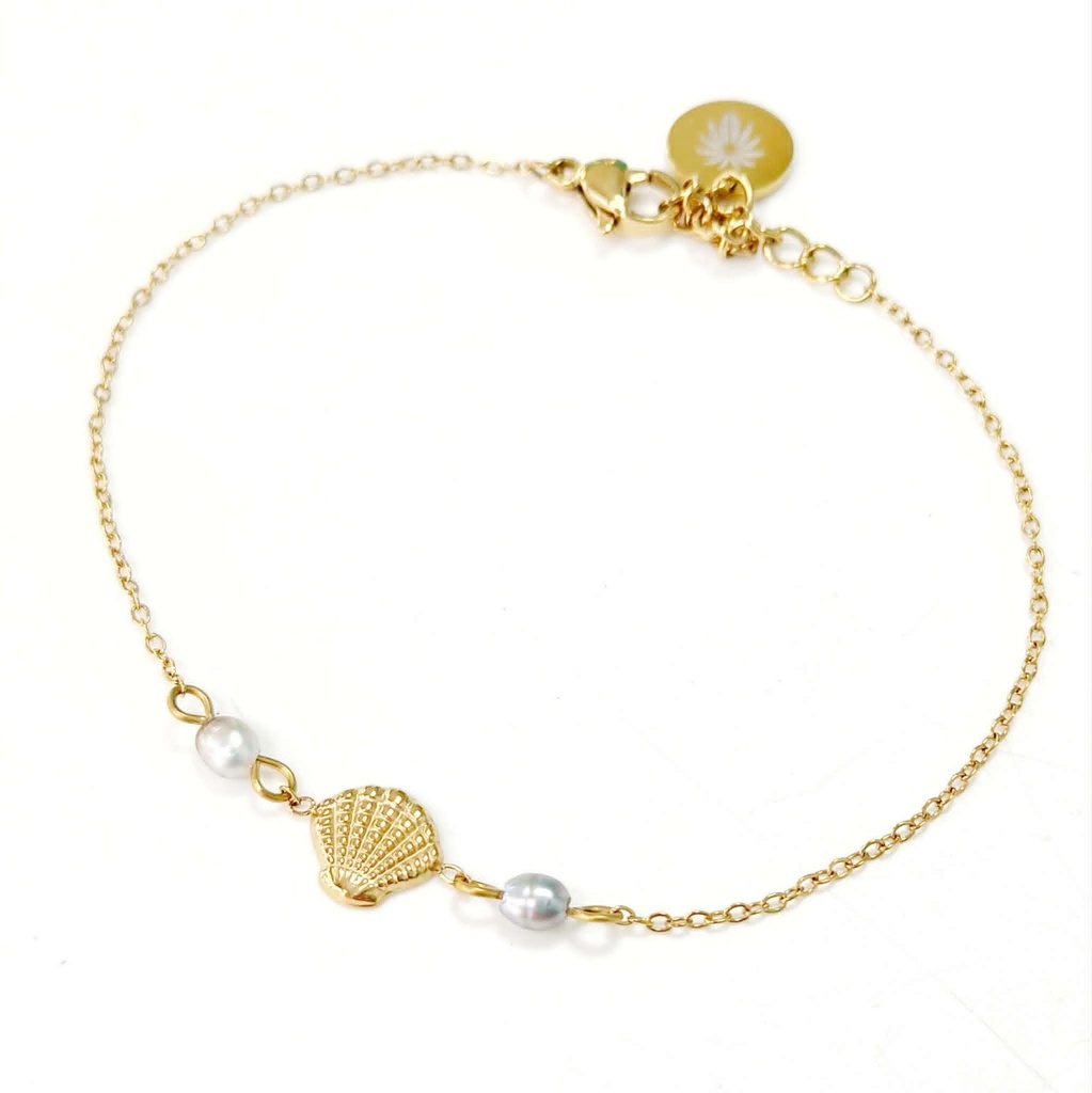 BRACELET SHELL STJACQUES ET 2 KEISHIS - ACIER DORE