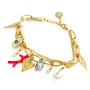 BRACELET BRELOQUES DIVERSES CORAIL ROUGE ET KEISHI - ACIER DORE
