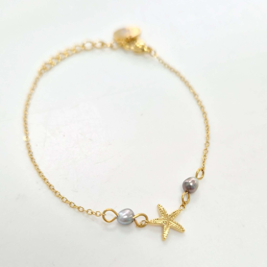 BRACELET ENFANT ETOILE DE MER ET 2 KEISHIS - ACIER DORE