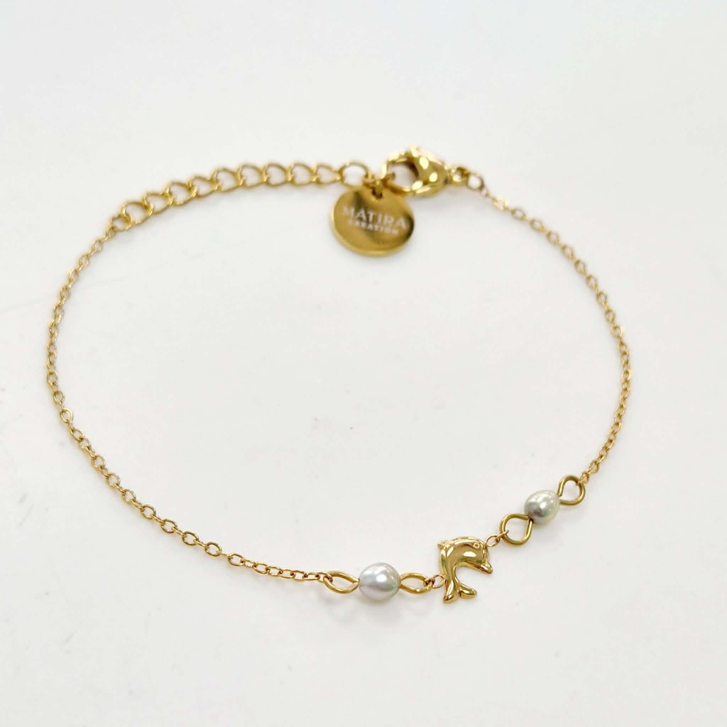 BRACELET ENFANT DAUPHIN ET 2 KEISHIS - ACIER DORE