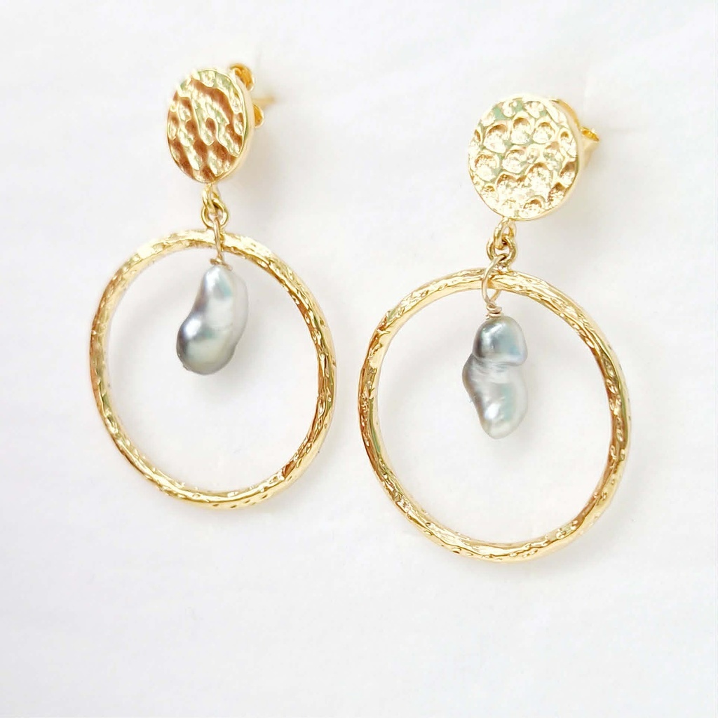 BOUCLES D OREILLES RONDES ET KEISHIS - PLAQUE OR