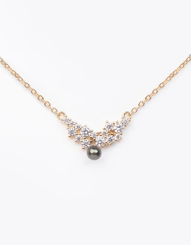 COLLIER ZIRCONS ET KEISHI - PLAQUE OR
