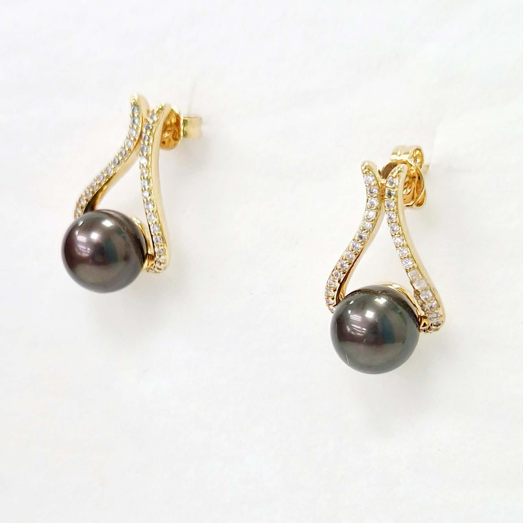 BOUCLES D OREILLES VASE PERLES ET ZIRCONS - PLAQUE OR