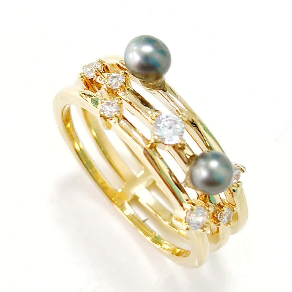 BAGUE LARGE ZIRCONS 2 KEISHIS - PLAQUE OR