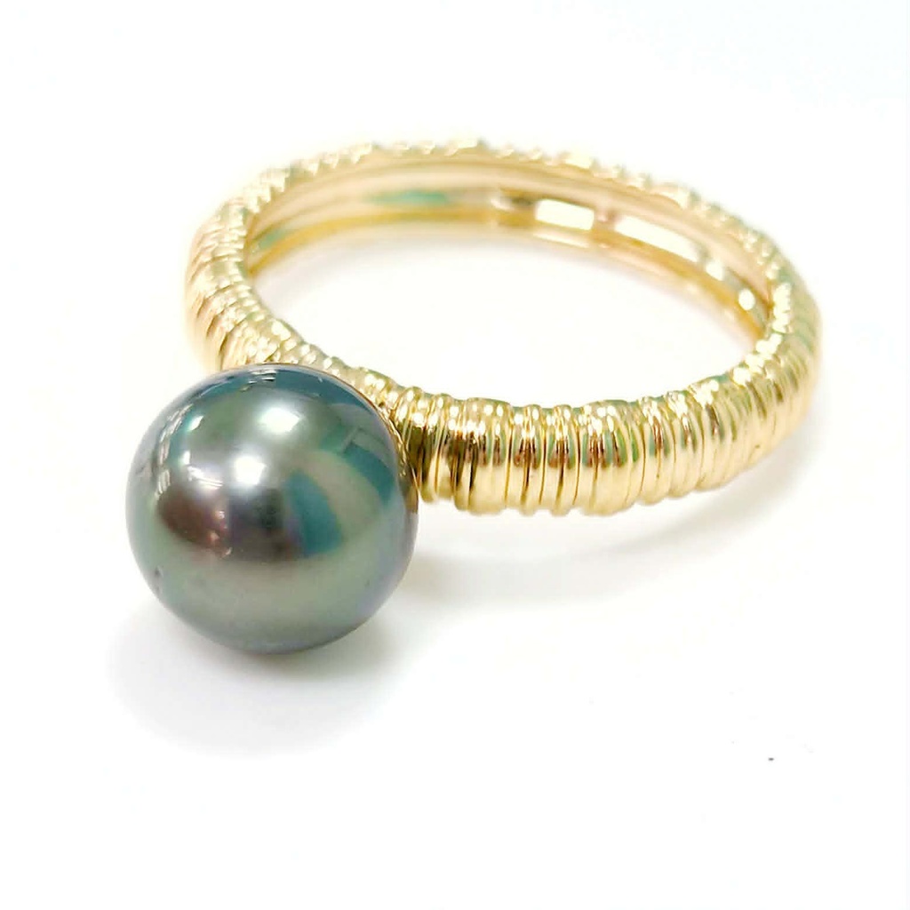BAGUE TEXTURE 1 PERLE - PLAQUE OR