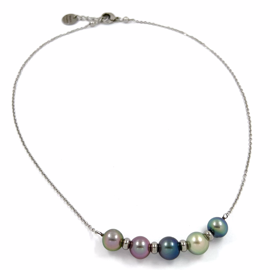 COLLIER acier inoxydable 5 PERLES