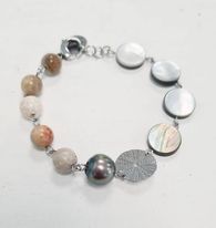 Bracelet Oursin Corail Fossil et Perle