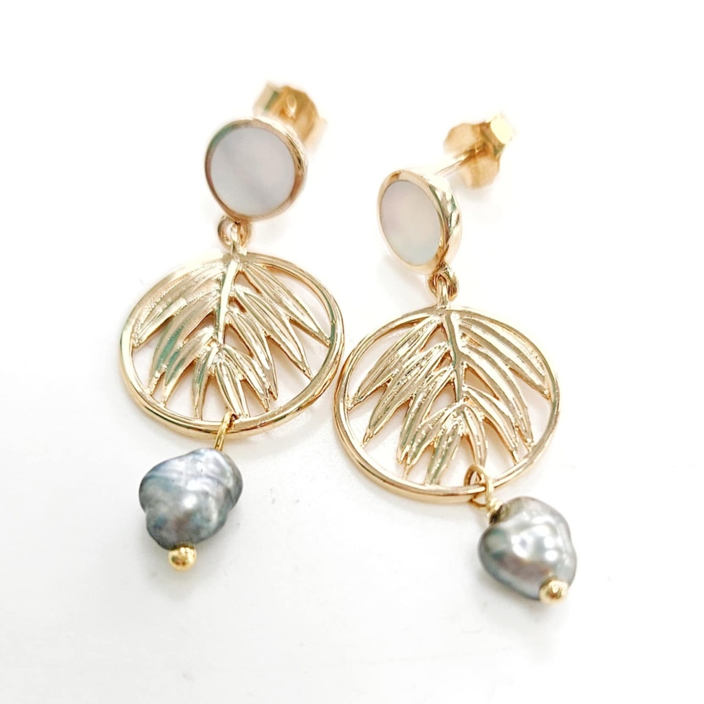 Boucles d'oreilles palms et keishis - plaqué or