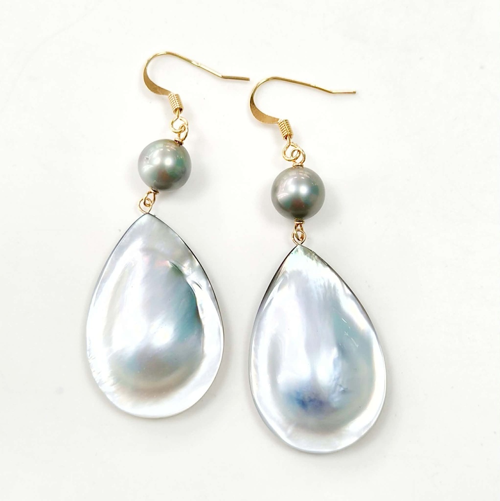 Boucles d'oreilles Perles &amp; MABE - PLAQUE OR