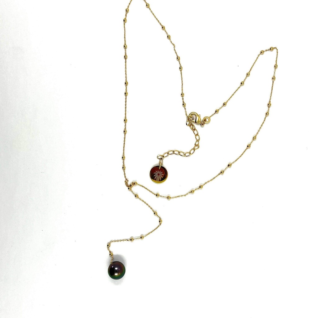 Collier plaqué or chaîne boulette perle de Tahiti