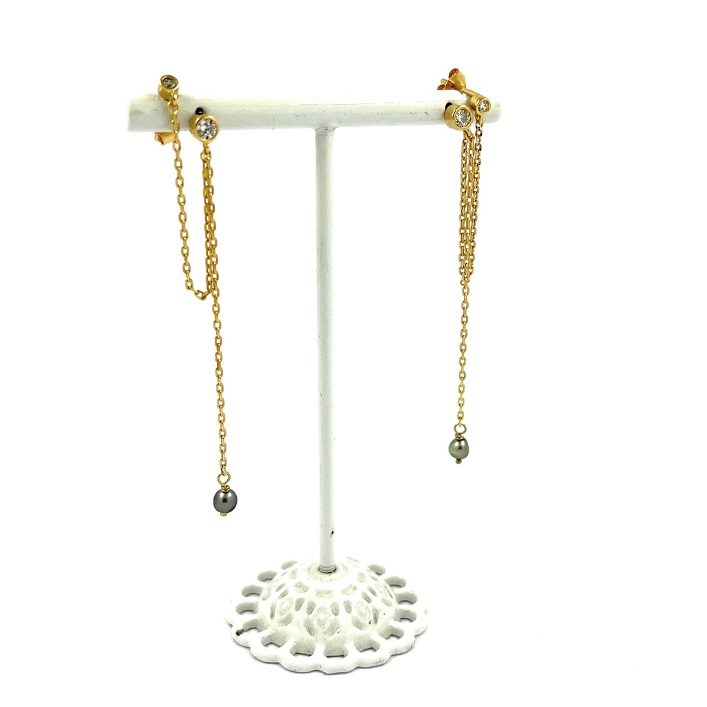 Boucles d'oreilles reliées plaqué or strass et keishis