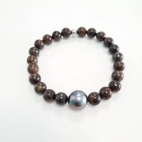 [HOBRZ] Bracelet elast. Homme Bronzite &amp; Perle