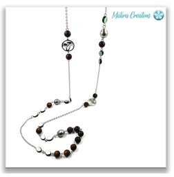 [COST] Sautoir cocotier Perles nacres et bois - ACIER INOX