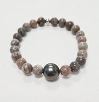 [HOCF] Bracelet elast. Homme corail fossil et jaspe &amp; perle