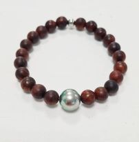 [HOBOIS] Bracelet elast. Homme Bois &amp; perle