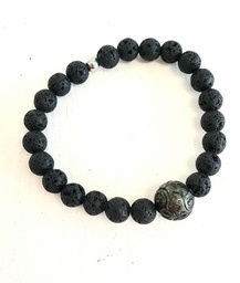 [HOPDLG] Bracelet elast. Homme perle gravée pierres de lave