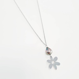 [COMITIARE] Collier minimaliste, fleur de tiare et perle de Tahiti