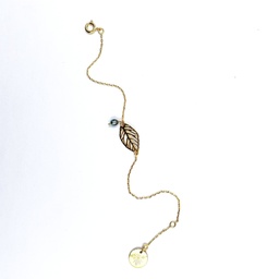 [FEPLBRK] Bracelet feuille plaqué or et keishi