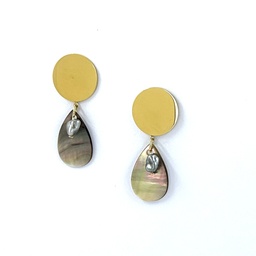 [ACDBONK] Boucles d’oreilles en acier doré, nacre Goutte et Keishi