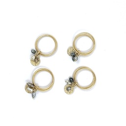 Bague doubles anneaux en plaqué or, sequin et keishis