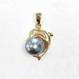 [P9] Pendentif plaqué or dauphin avec perle de Tahiti