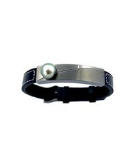 [BHCPP] Bracelet Homme Cuir + Plaque acier + Perle