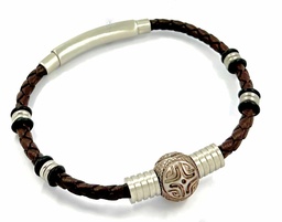 [BRHREG] BRACELET HOMME cuir (réglable) perle de Tahiti gravée