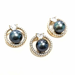 [P16] PENDENTIF PERLE DE TAHITI ET ZIRCONS - plaqué or