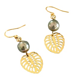 [BOAPND] Boucles d'oreille Ape New et perle de Tahiti - acier doré