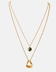 [CO2TRI] Collier double perle de Tahiti et pendentif triangle strass