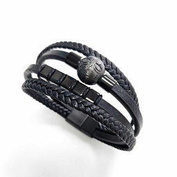 [BRHMPG] BRACELET HOMME MULTI RANGS CUIR ET PERLE DE TAHITI GRAVEE