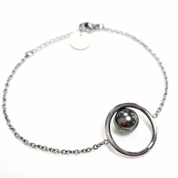 [BRROND] BRACELET ROND ET PERLE DE TAHITI - ACIER