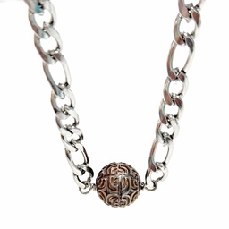 [STRONGPG] COLLIER HOMME MAILLE EPAISSE AVEC PERLE GRAVEE - acier inoxydable