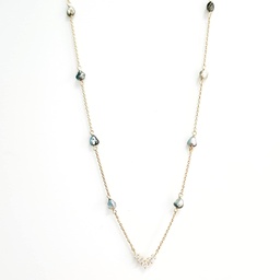 [COVZ] Collier plaqué or V 5 zircons + 8 keishis