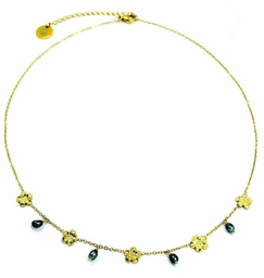 [COFLBREL] COLLIER FLEURS ET KEISHIS BRELOQUES - ACIER DORE