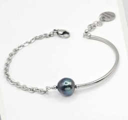 [JONCP] Bracelet acier inoxydable demi jonc, chaine + perle