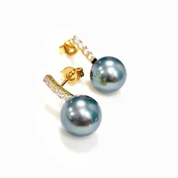 [BOZP] BOUCLES D'OREILLES studs plaqué or zircon + perle de Tahiti