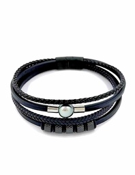 [CUIRP4] BRACELET CUIR MULTIRANGS ET PERLE DE TAHITI