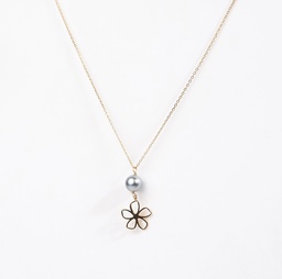 [COTIP] COLLIER PENDENTIF TIARE EVIDEE ET PERLE DE TAHITI - ACIER DORE