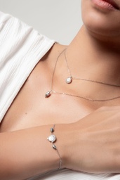 [CONK] COLLIER DOUBLE MEDAILLON NACRE ET KEISHI - ACIER INOX