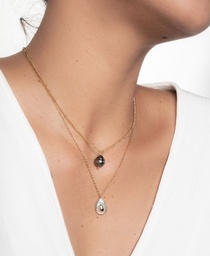 [COAVO] COLLIER DOUBLE PERLE ET GOUTTE NACRE - ACIER DORE
