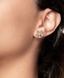 [BOTIARZK] BOUCLES D OREILLES TIARE ZIRCONS ET KEISHI - PLAQUE OR