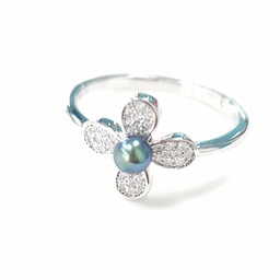 BAGUE FLEUR 4 PETALES KEISHI ET ZIRCONS - ARGENT