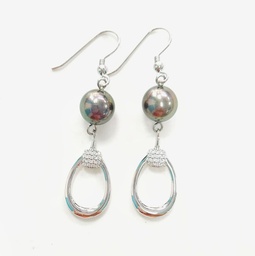 [GZP] BOUCLES D OREILLES GOUTTE ZIRCONS ET PERLE DE TAHITI - ARGENT