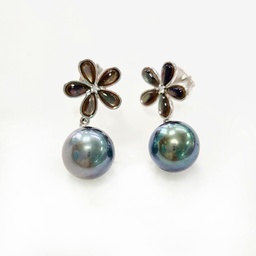 [WW210444E] BOUCLES D OREILLES FLEUR PETALES NACRES ET PERLE DE TAHITI - ARGENT