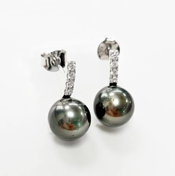 [TIGARP] BOUCLES D OREILLES TIGE ZIRCONS ET PERLE DE TAHITI - ARGENT