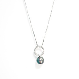[COCERCL] COLLIER CERCLE ZIRCONS ET PERLE DE TAHITI - ARGENT